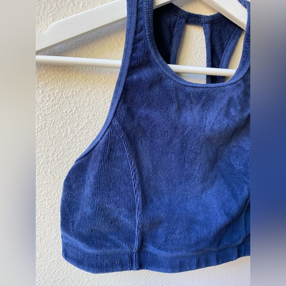 Aerie Blue velour Ribbed Yoga Sports Bra (Size: M) - Picture 2 of 4